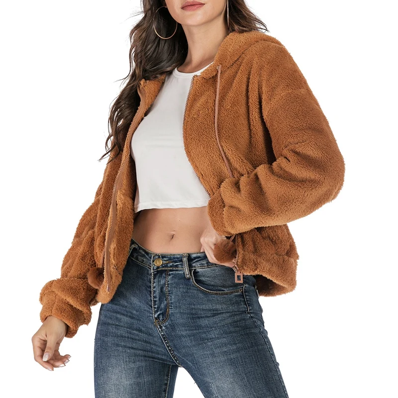 

Women Hoodies Jacket Coat Solid Warm Coat Oversized Zip Up Outwear Casual Fleece Overcoat with Pocket Camel