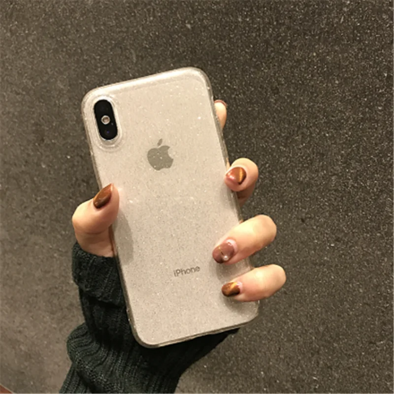 shining glitter powder back phone case for iphone 11 pro xr xs max 8 7 plus transparent soft tpu shockproof bling back cover free global shipping