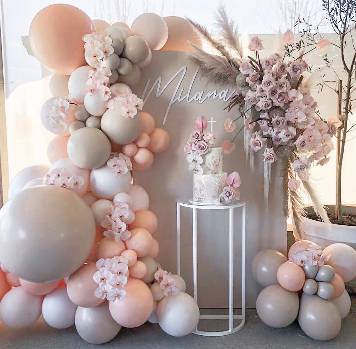 

105pcs/lot Macaron Pink Balloons Arch Garland Kit Pastel Peach skin color Gray Latex balloons Birthday Party Decoration
