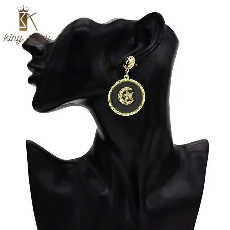 

Vintage Crystal Moon Star Statement Dangle Earrings for Woman Spring Summer Geometrci Big Round Woman Party Charm Dangle Earring