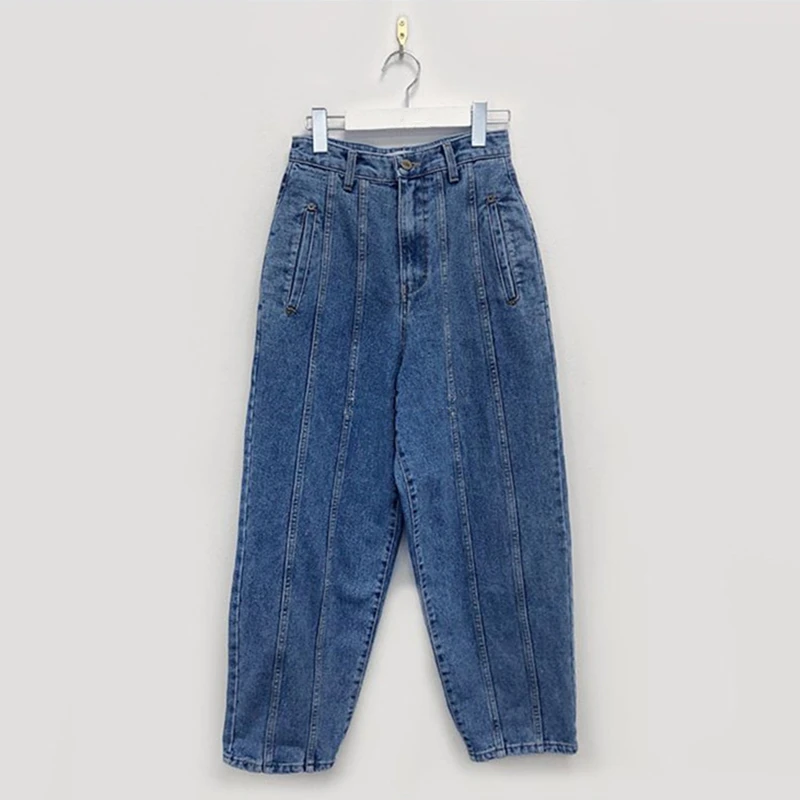 

Vintage Patchwork Women's Jeans Pants High Waist Chic Denim Trousers Streetwear Loose Straight Pants Female Pockets 2021 New