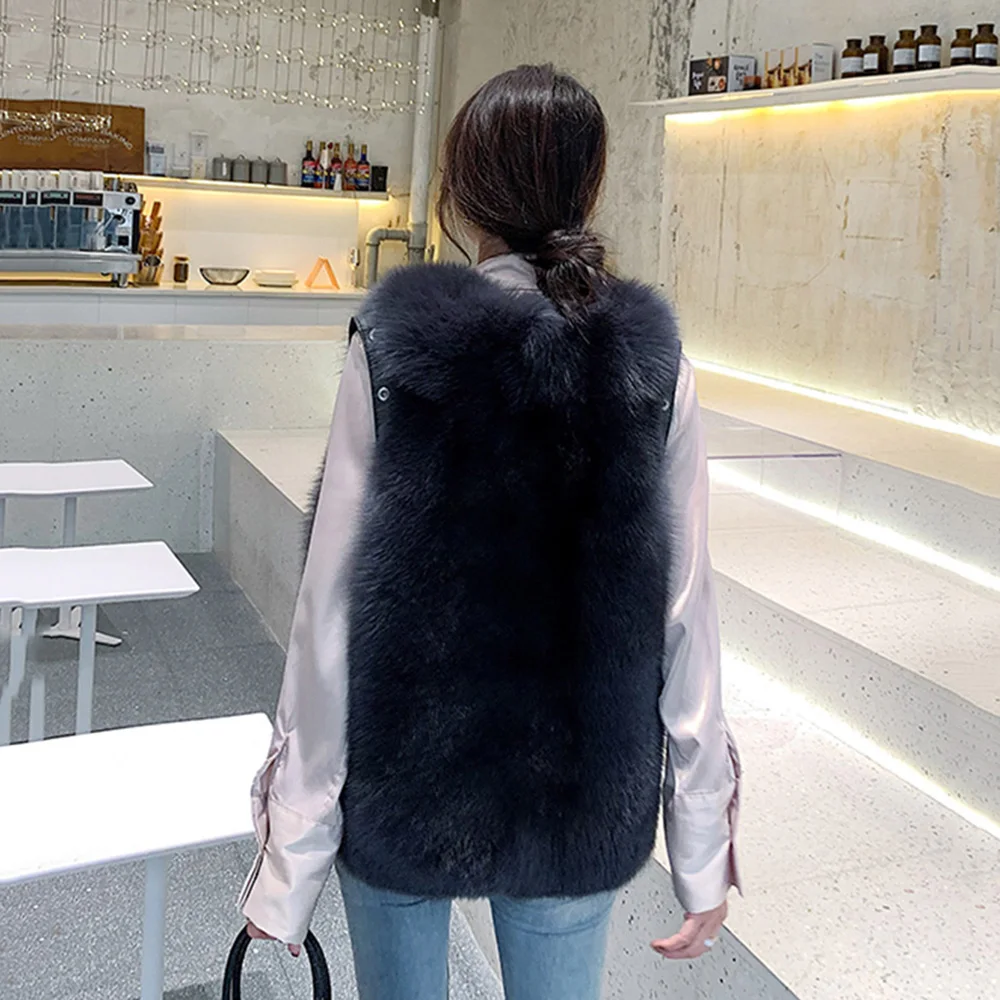 TOPFUR Natural Fox Fur Vest Female Genuine Leather Sheepskin Thick Warm Winter Woman Jacket Coats Real Fox Fur Luxury Outerwear enlarge