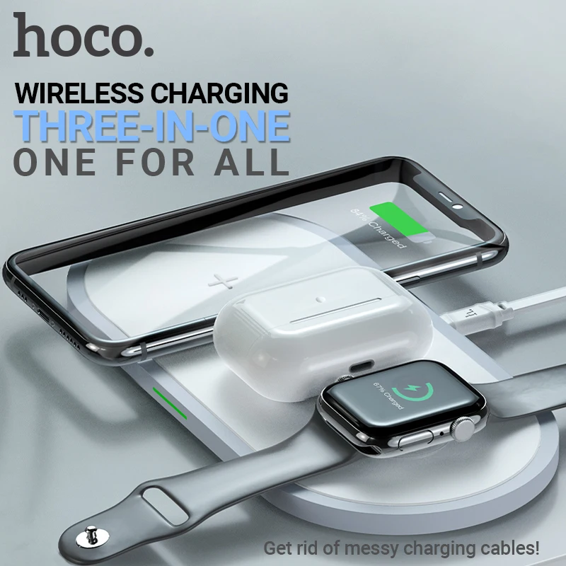 

hoco fast wireless charger 5W 7.5W 10W 15W for iphone samsung headset watch QI charger desktop dock wireless charging pad LED