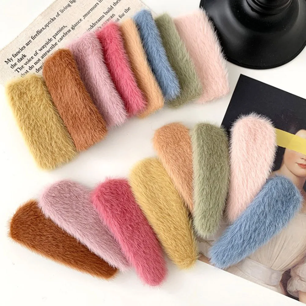 

1Pcs Winter Plush Waterdrop Square Hairpins Candy Color Faux Fur Hair Clip Barrettes For Girls Fashion Kids Hair Accessories