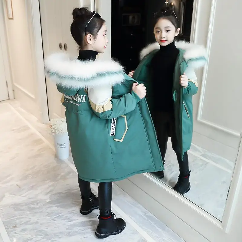 -30° Russian Winter Parkas Down Jacket Teen Warm Coat Outerwear Teenage Outfit Children Kids Girls Fur Hooded 4-16 Years | Детская