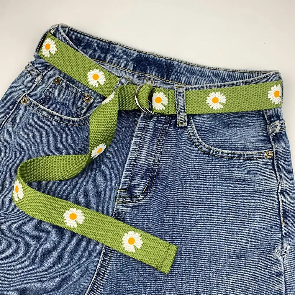 Женский холщовый ремень с принтом ромашек повседневный пояс ярких цветов 120 см