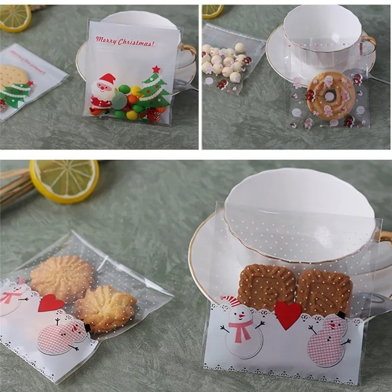 Рождественский самоклеящийся пластиковый пакет для упаковки печенья и конфет 100 шт.|Носки держатели
