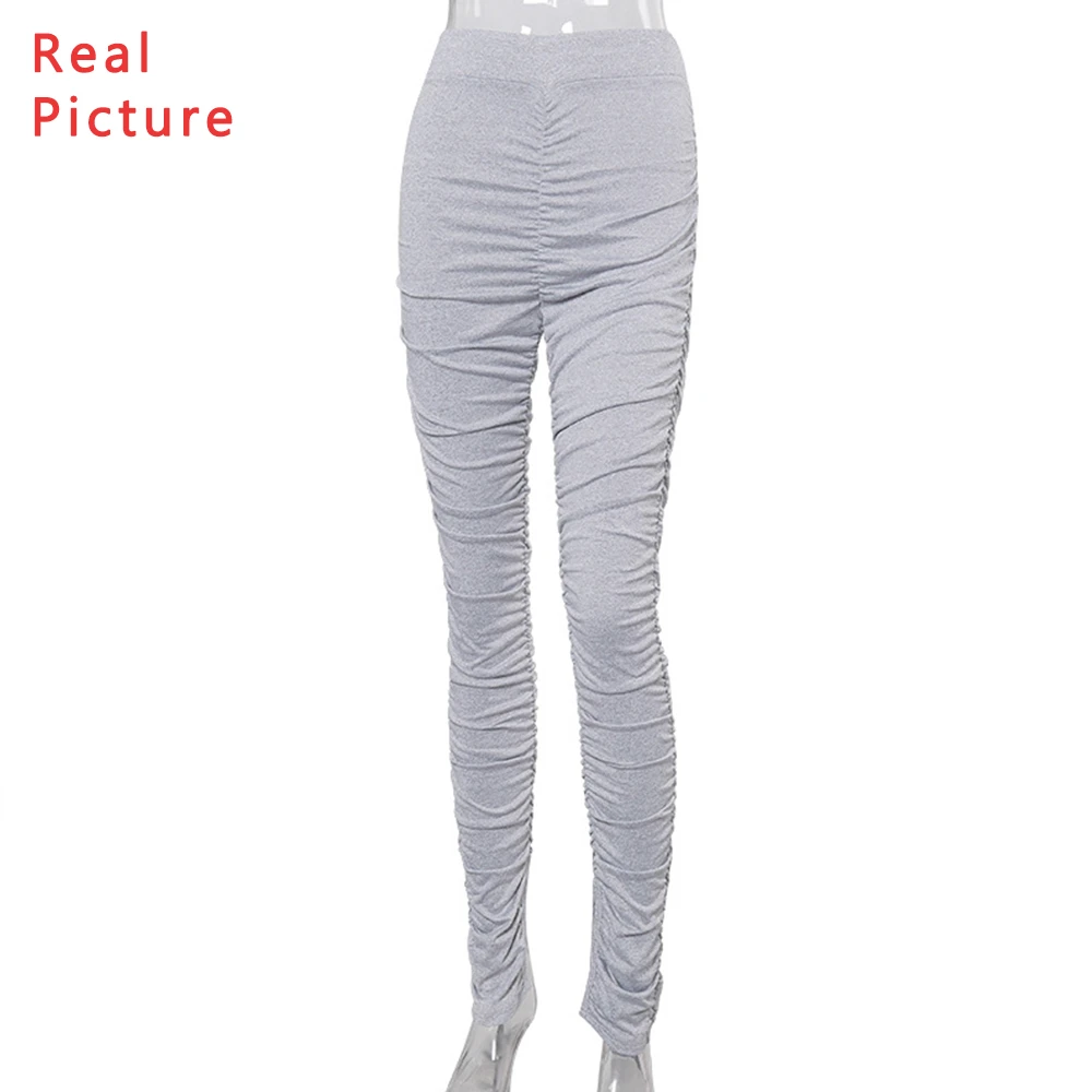 

Stacked Sweatpants Ruched Pants Women High Waist Stacked Pants Solid Color Elastic Bodycon Split Joggers Women