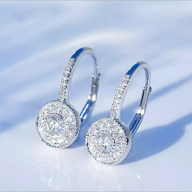 Fashion Zircon 925 Sterling Silver Round Crystal Hoop Earrings For Women Elegant Wedding Party Jewelry Pendientes Brincos Jkljf