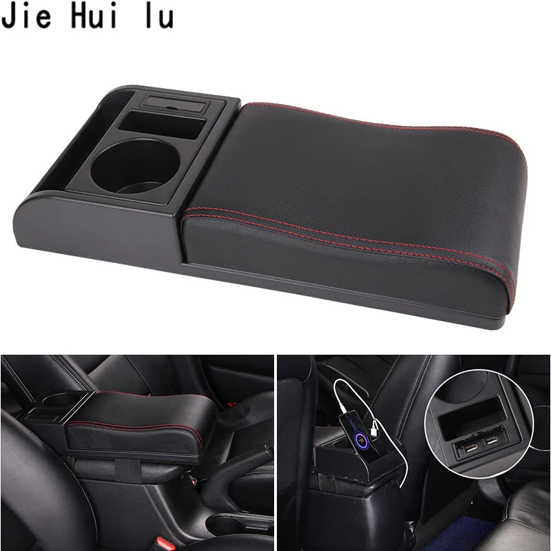 Car Armrest Cushion Elbow Support Cup Holder Storage Box Auto Arm Rest Pad Universal for 95% Vehicle with USB Charging Ports