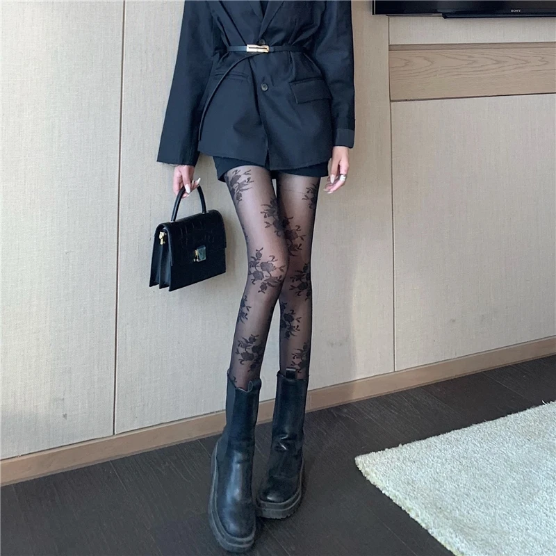 Кружевные тонкие черные шелковые чулки колготки леггинсы с защитой от затяжек