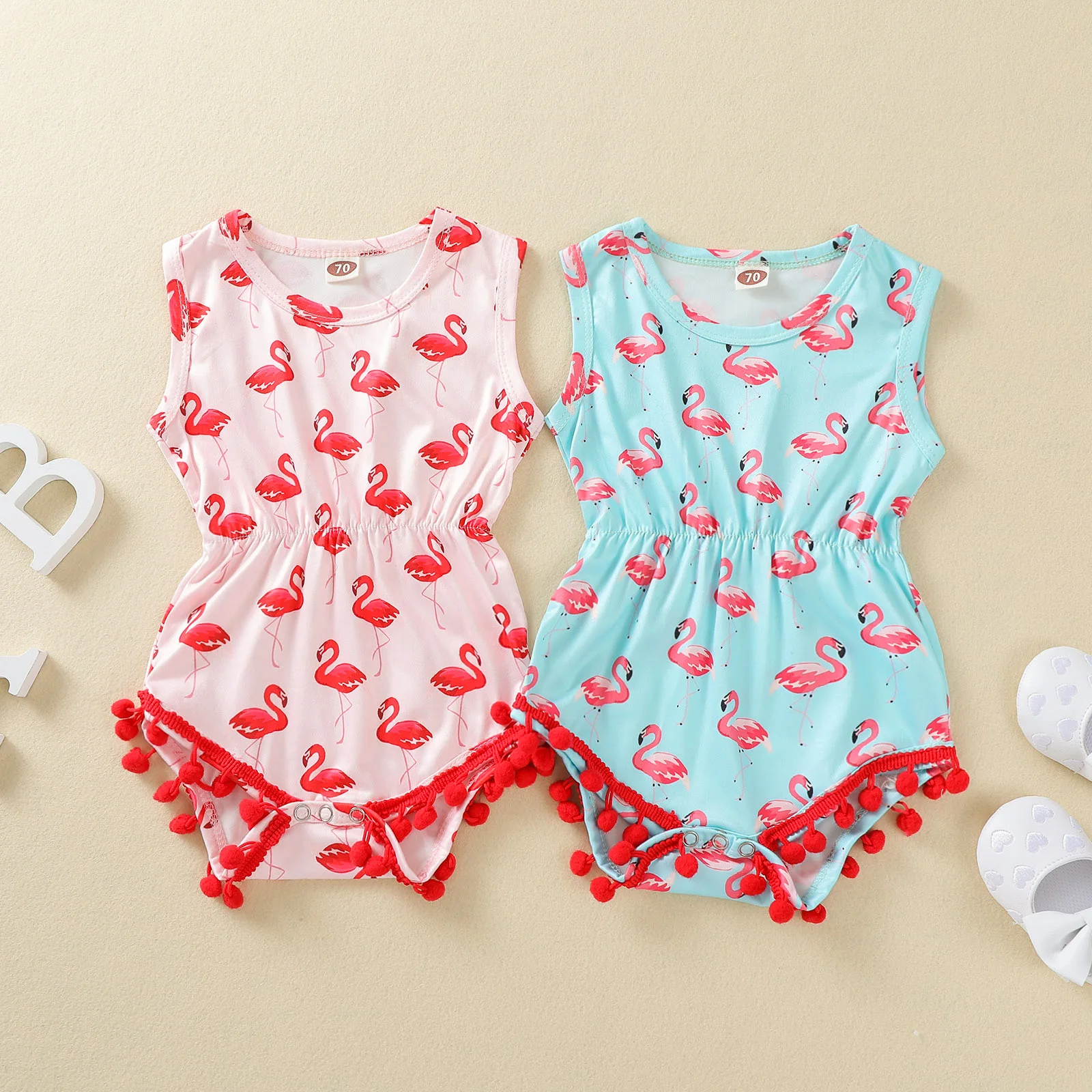 Летнее платье для младенцев Детские комбинезоны девочек Фламинго принт с
