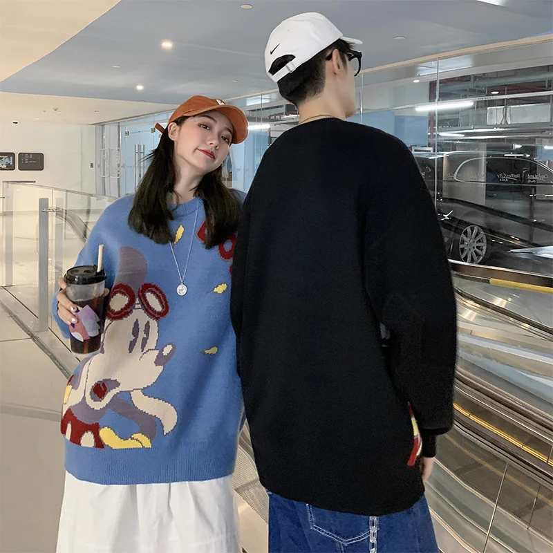 

OMCHION Couple's Sweater Women 2021 Autumn Winter New Loose Lazy Cute Cartoon Oversized Sweater Chic Soft Pullover Korean Jumper