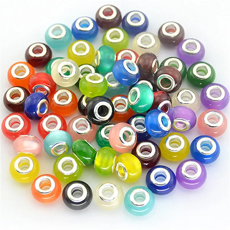 

10 Pcs Round Loose Large Hole Cat Eye European Beads Spacer Fit Original Pandora Charm Bracelet Bangle for Jewelry Making Adults