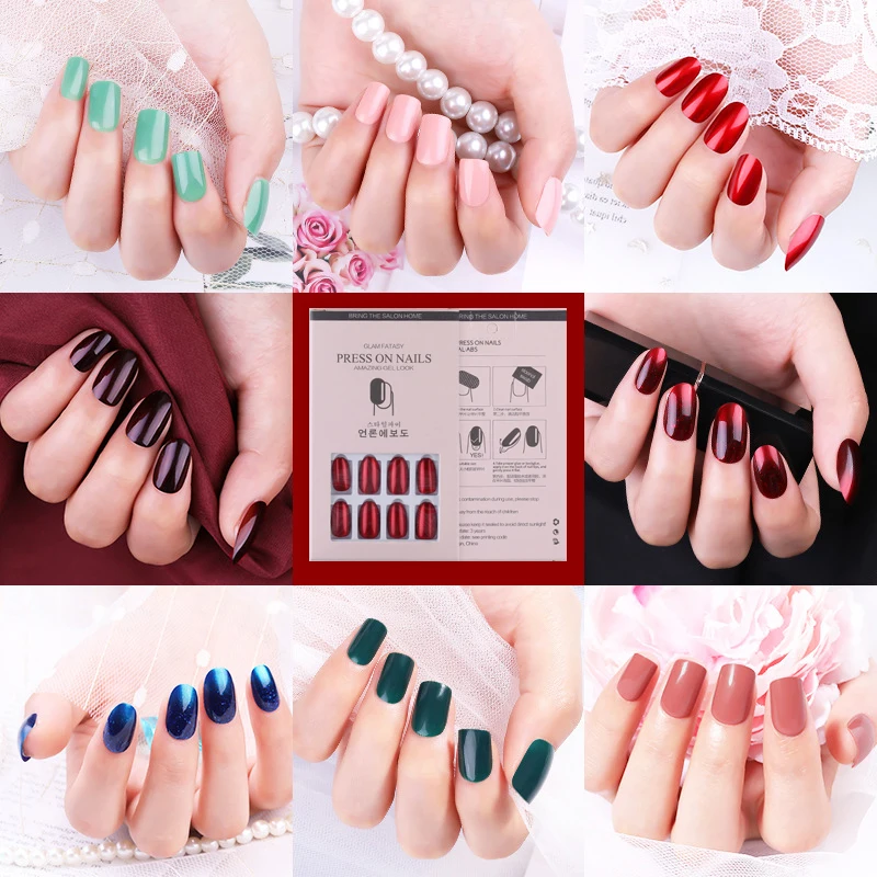24Pcs/Set Reusable Acrylic Fake Nails With Adhesive Sticker Glue Press On Nail Full Cover Tips Extension Manicure Tool | Красота и