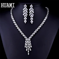 huami necklace earring jewelry sets for women bridal wedding party costume cubic zirconia long tassel pendant necklace bijoux