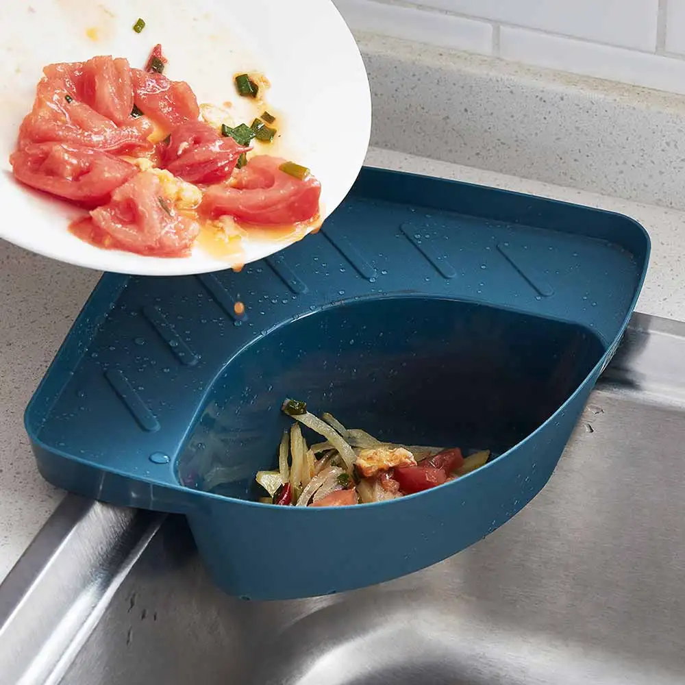 

Kitchen Sink Triangular Waste Storage Holder Drain Shelf Corner Mounted Basket Food Residue Fruit Vegetable Strainer Filter Rack