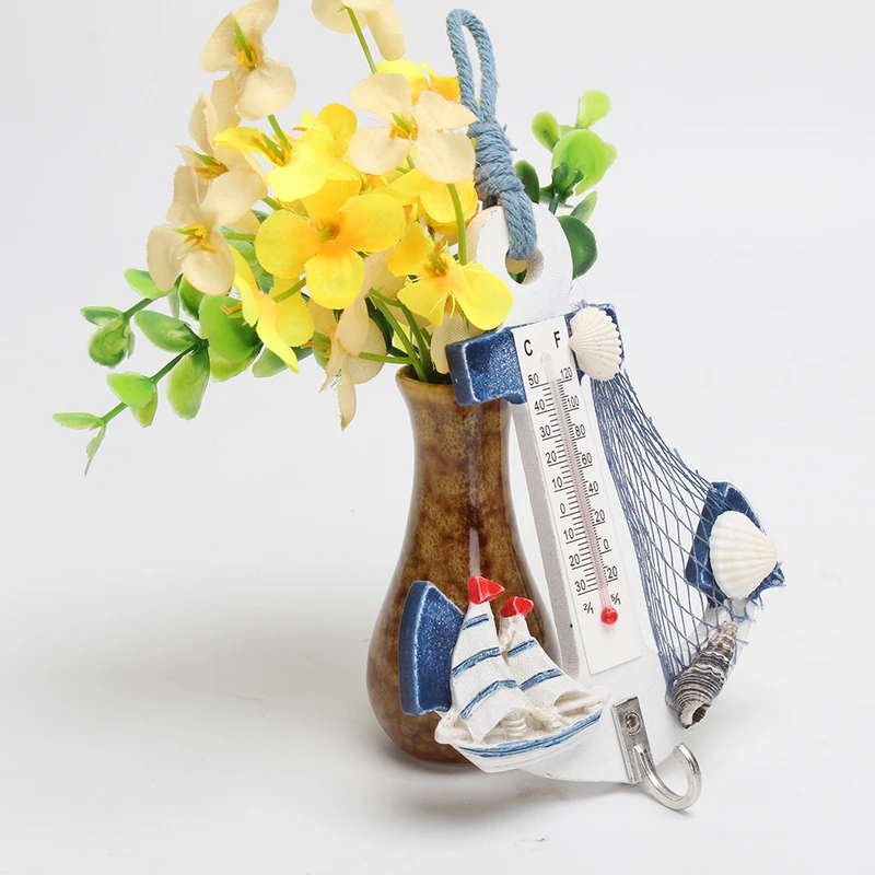 Средиземноморский Стиль древесины термометр в виде якоря Морской Декор