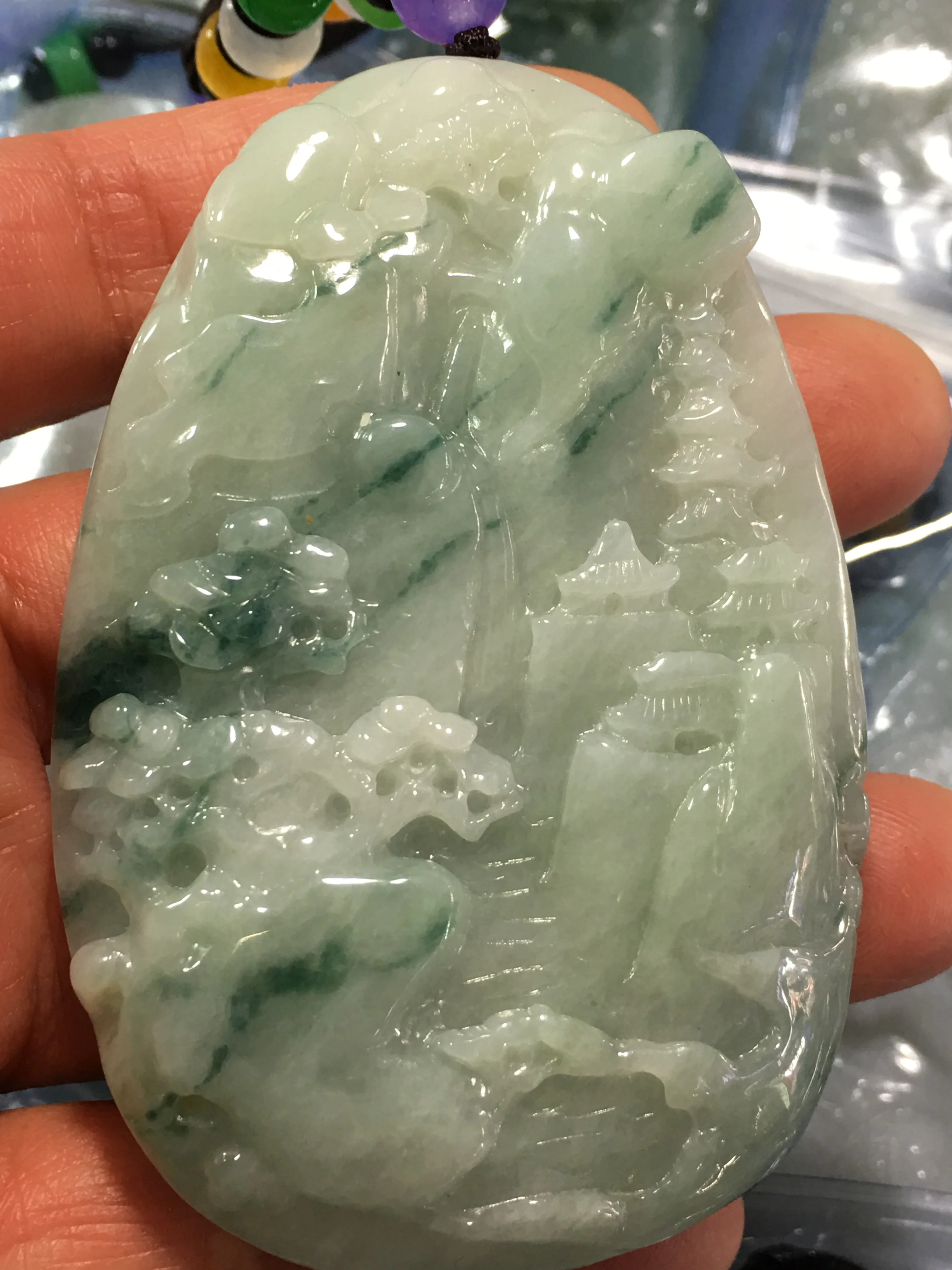 

Natural Myanmar green jade pendant hand carved landscape jade pendant jadeite jade necklaces men pendants jade jewelry