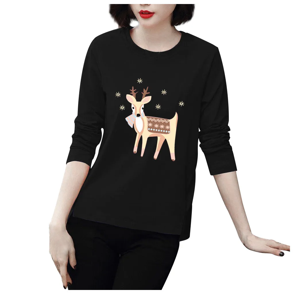 Рождественская Женская Повседневная Блузка с длинным рукавом Милая женская