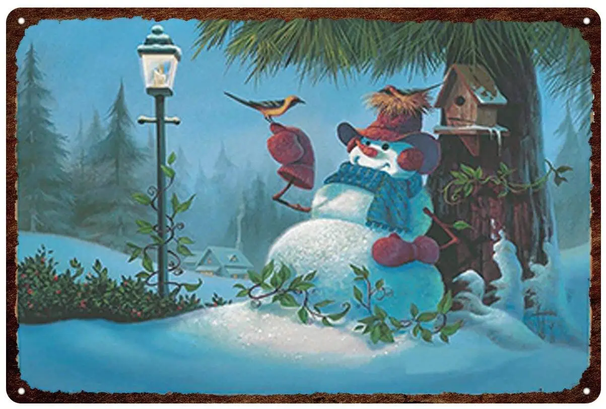 

MorLugan Metal Sign Christmas Metal Tin Sign Bar Club Wall Decoration Plaque Snow Scene Santa Claus Metal Sign Home 20X30