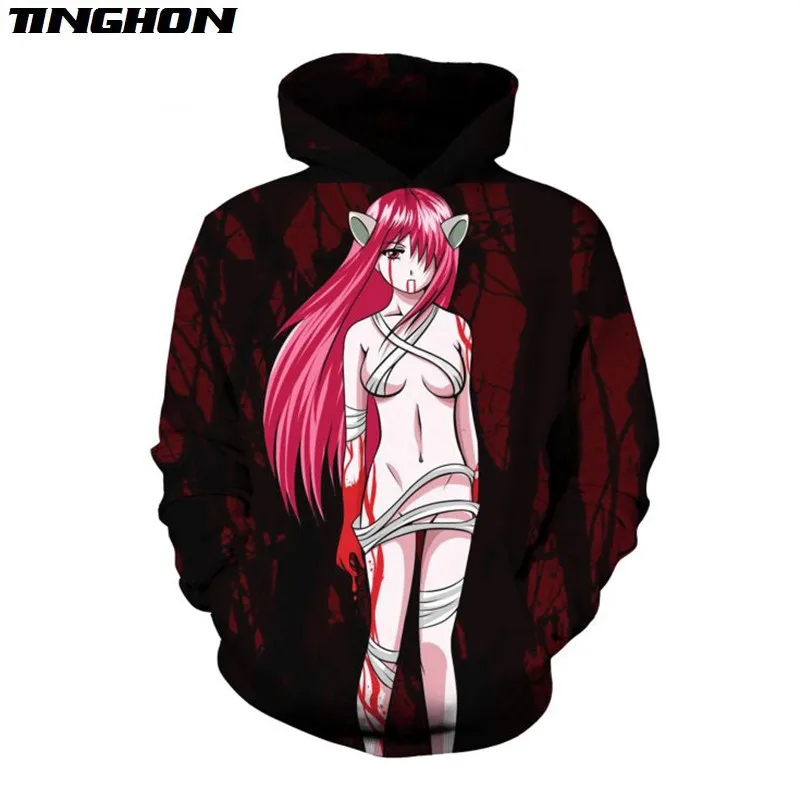 Толстовка с капюшоном Elfen Lied в стиле панк-Ризе унисекс 3d принтом Молодежный