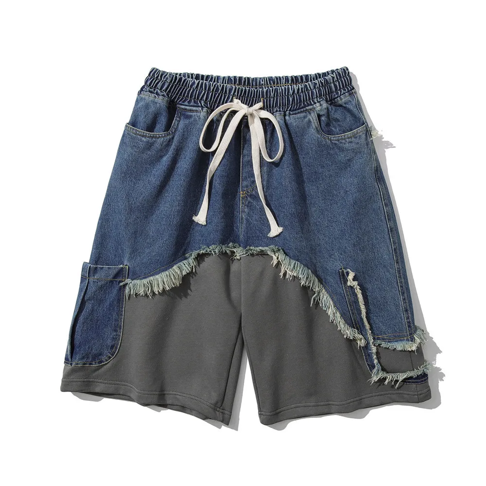 

2021 Hip Hop Patches Denim Shorts Streetwear Patchwork Color Blocks Short Pants Cotton Casual Shorts Men Clothing WY919