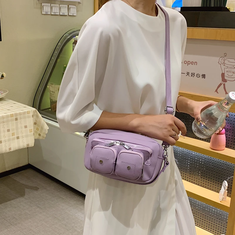 

Fashion PU Leather Top-Handle Bags Women Multi Pocket Handbags Elegant Solid Crossbody Shoulder Bags Travel Small Square Bags