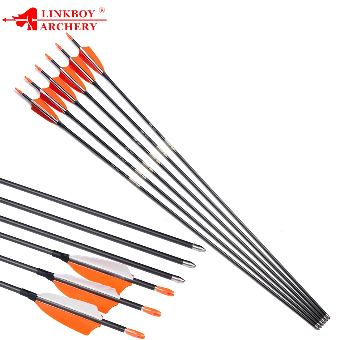 

12 шт. стрельба из лука из чистого карбона стрелы ID4.2mm Позвоночник 400-1000 3 дюйма индейка перо 80gr точка Рекурсивный лук Охота стрельба