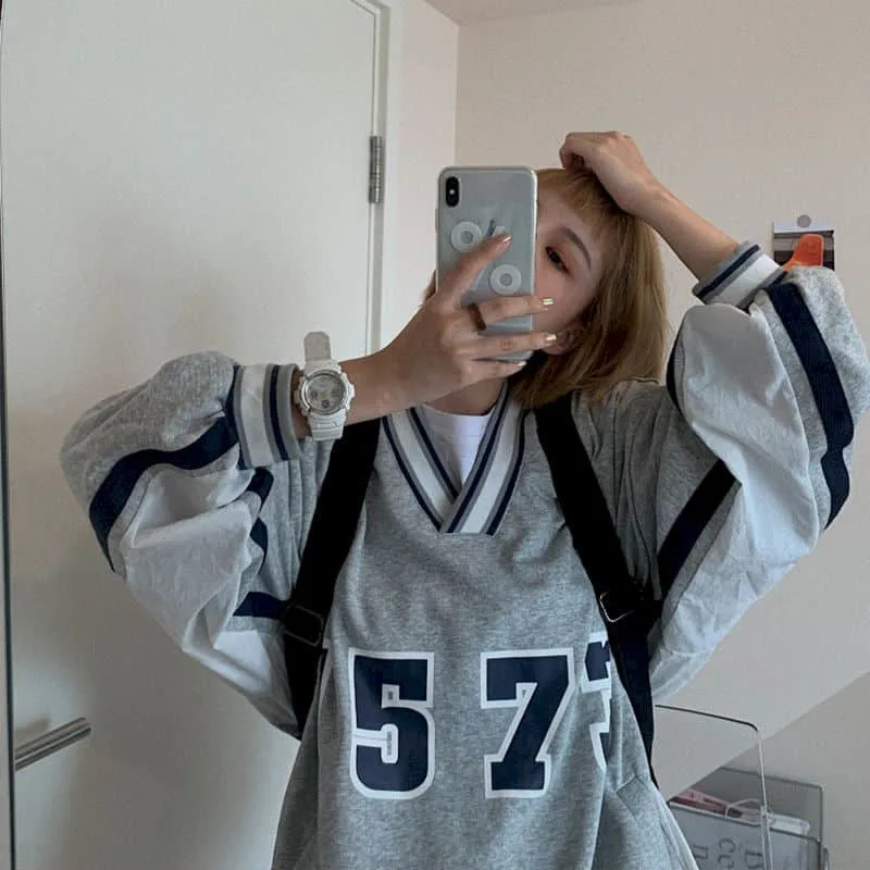 

Harajuku letter printed T-shirt thick chic Hong Kong style spring autumn new Korean loose Men Women student Hip Hop Sweatshirt