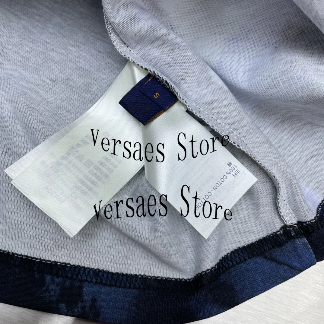 

2021 luxury high quality checkerboard tie dyed women's short sleeve top fancy casual temperament round neck graphic T-shirt