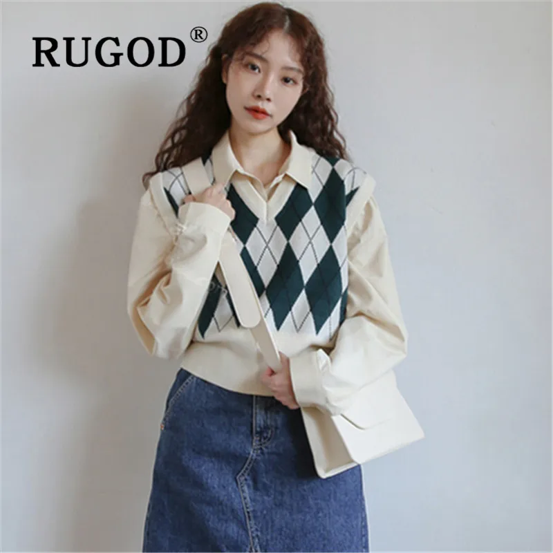 Винтажный клетчатый жилет RUGOD для женщин Свободный вязаный без рукавов с