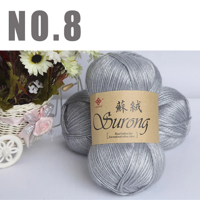 NO8 light gray yarn 1 кг, шелковая хлопковая пряжа для вязания крючком, рукоделие, Толстая шерстяная пряжа для вязания, ручная вязка, шарф, свитер - Цвет: NO8 light gray yarn
