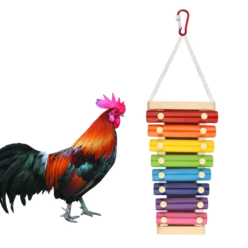 

Chicken Xylophone Toy for Hens Suspensible Wood Chew Toy with 8 Keys Pecking Toy 27RF
