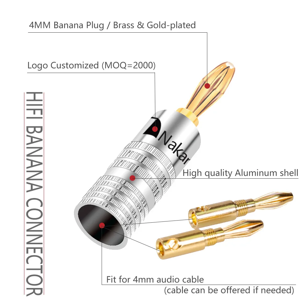 2 шт./1 пара вилки бананы Nakamichi 24 к позолоченные 4 мм банановый разъем с винтовым
