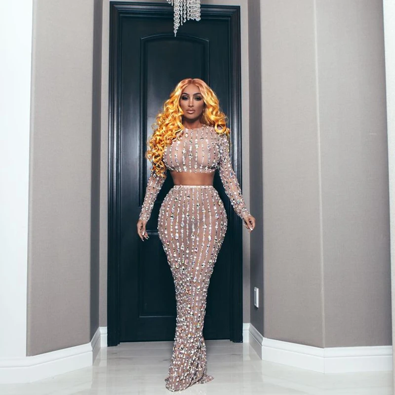 Новый блестящий комплект разы из двух предметов с жемчугом короткий топ и