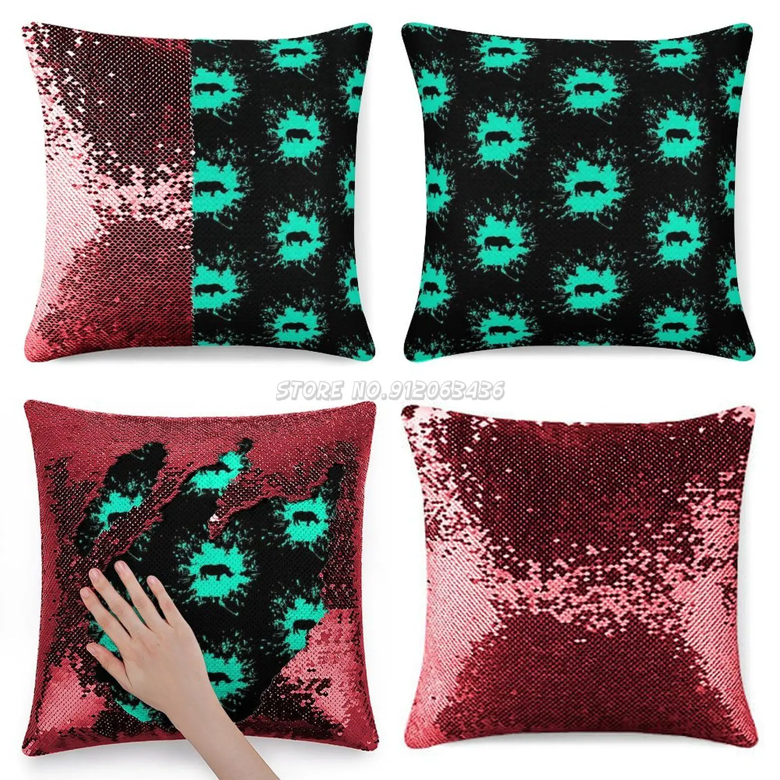 

Наволочка с брызгами и блестками в виде носорогов, украшение для кафе, дома, меняющая цвет, наволочка с рисунком сердцебиения, смешное живот...