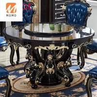 luxury dining table solid wood large round table marble dining tables and chairs set carved