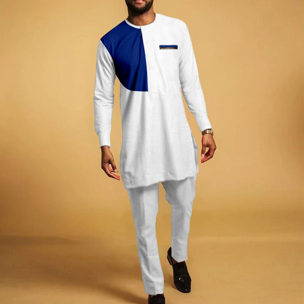 Men`s Suit African Clothes Dashiki Shirts Ankara Pants 2 Piece Set Long Sleeve Plus Size Tracksuit Outfits Zip Blouse A2116063