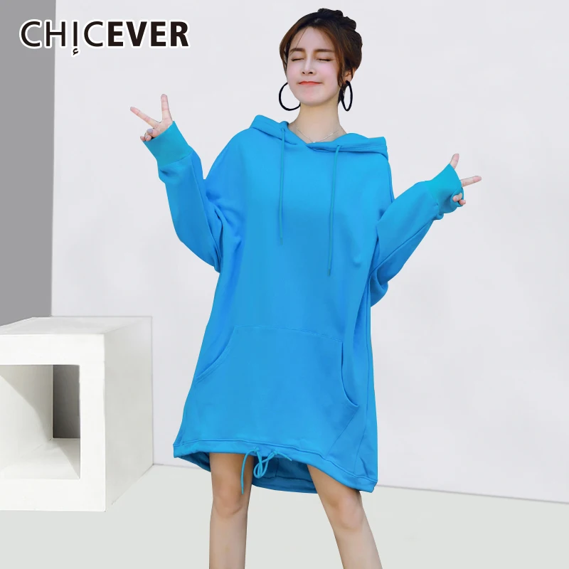 Женская толстовка CHICEVER Повседневная Свободная Толстовка большого размера с