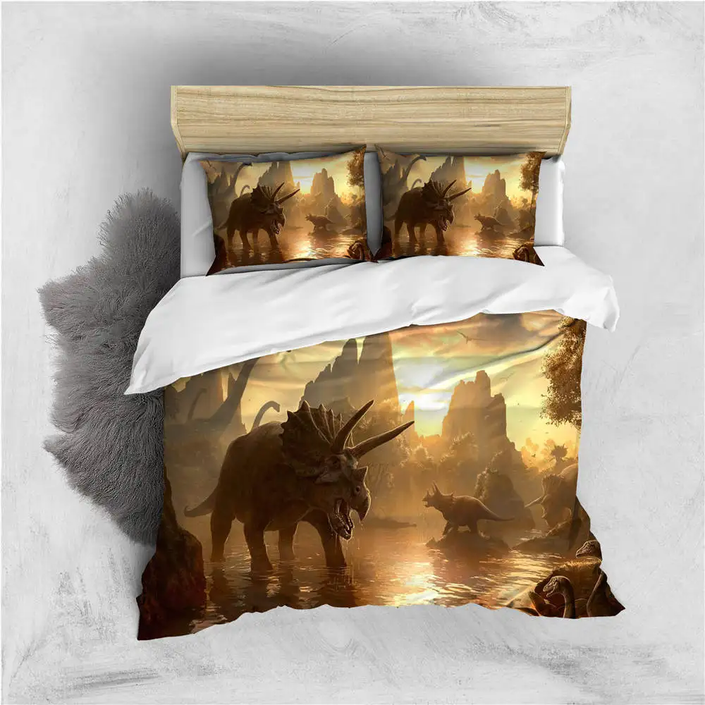 Комплект постельного белья с изображением животных динозавров | Дом и сад