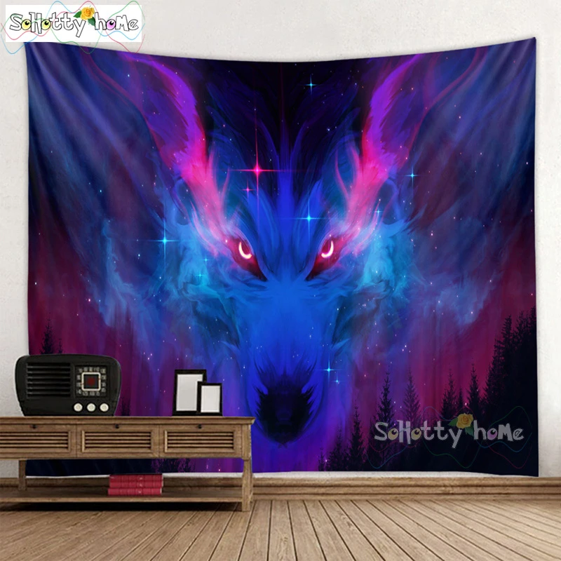 Светящиеся психоделические настенные гобелены волка аниме гобелен Бохо