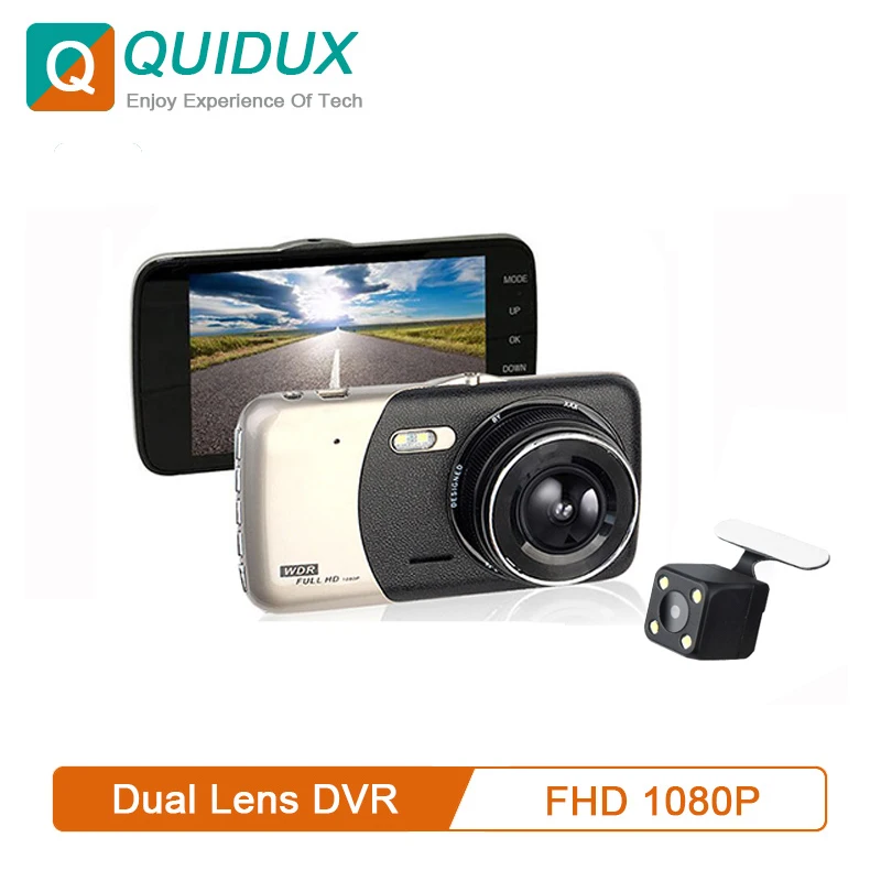QUIDUX Dash камера DVR 4 &quotдвойной объектив FHD 1080P монитор парковки WDR Ночное Видение
