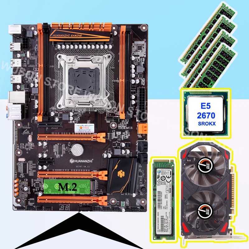 Брендовая игровая материнская плата HUANANZHI X79 с M.2 128G NVME SSD GPU GTX750TI 2 Гб ОЗУ 4*8 ГБ 1600 RECC
