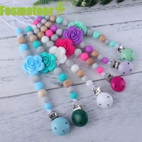 fosmeteor rose beads pacifier chain baby pacifier holder wooden clips silicone flower pacifier dummy chains baby shower gift