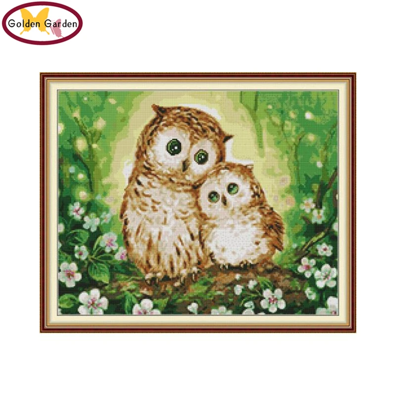 

GG Two Owls Animail Joy Sunday Cross Stitch kits Embroidery Needlework 11CT14CT Cotton Canvas Cross Stitch Set for Home Decor