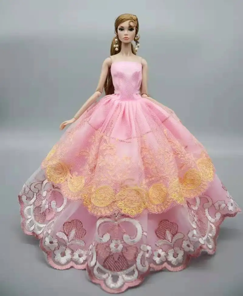 

Pink Floral Off Shoulder Princess Dress For Barbie Doll Clothes Lace Wedding Gown 1/6 BJD Dolls Accessories 11.5" Playhouse Toys