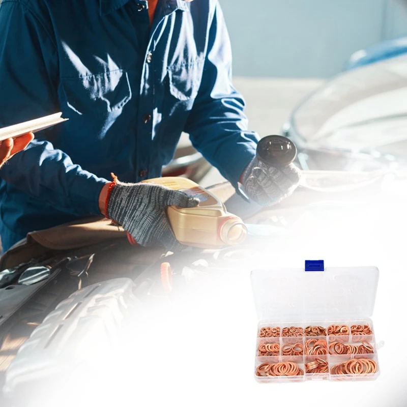 

NEW-300Pcs/Set Copper Washers Flat Ring Sump Plug Seal Assorted Set Professional Car Accessories Kit Copper Ring Gasket