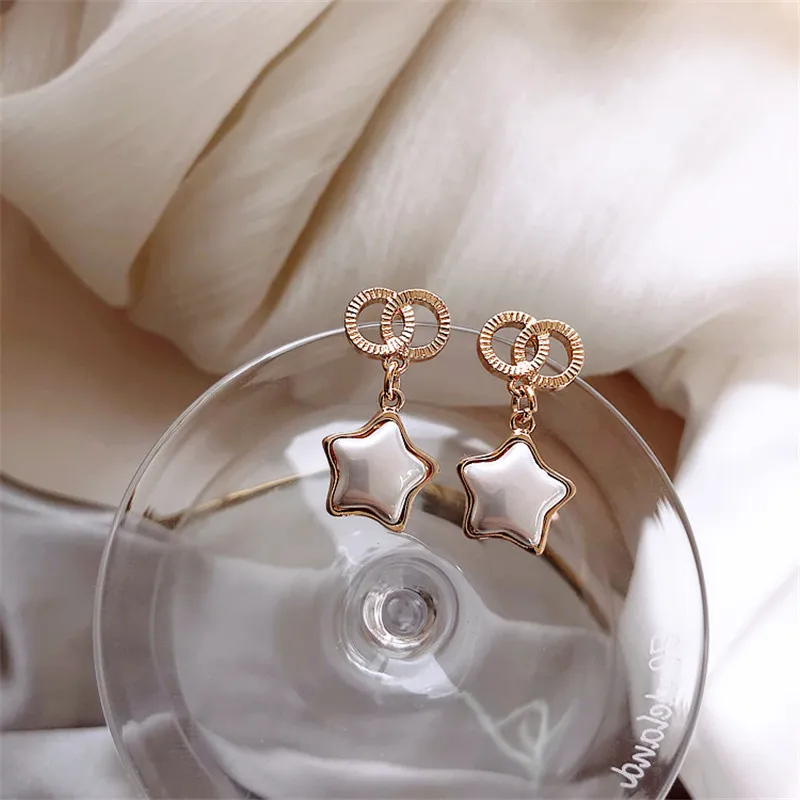 Женские серьги подвески с пятиконечной звездой элегантные жемчугом в Корейском