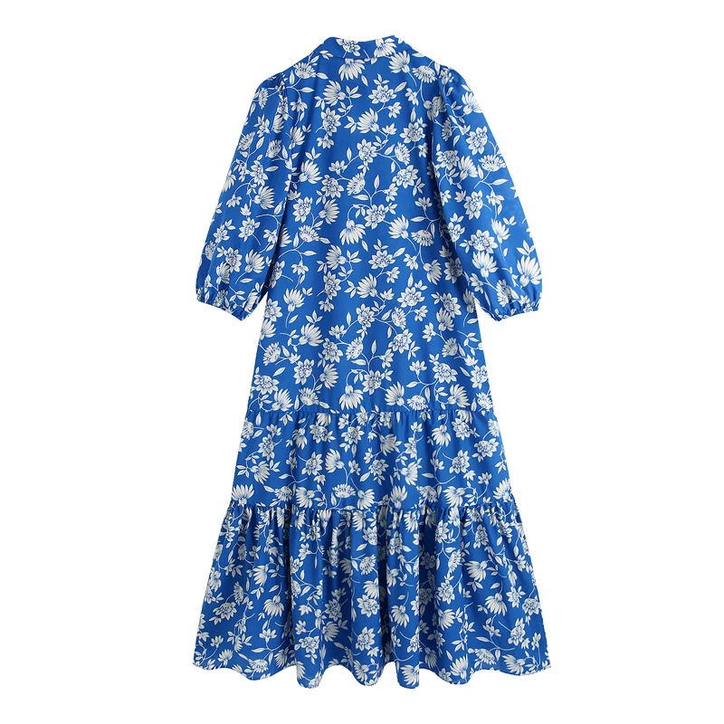 

Women Floral Print Dress Vintage Summer 2021 New Puff Sleeve Turn down collar Elegant Female Dresses Loose Vestidos YNZZU 1D052